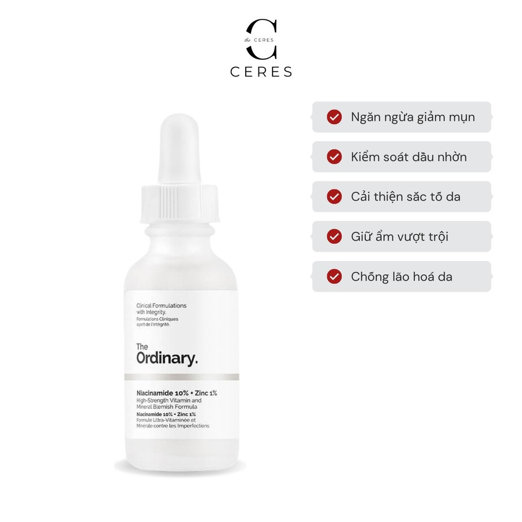 Tinh Chất Niacinamide 10% + Zinc 1% - The Ordinary Serum Giảm Mụn Thu Nhỏ Lỗ Chân Lông