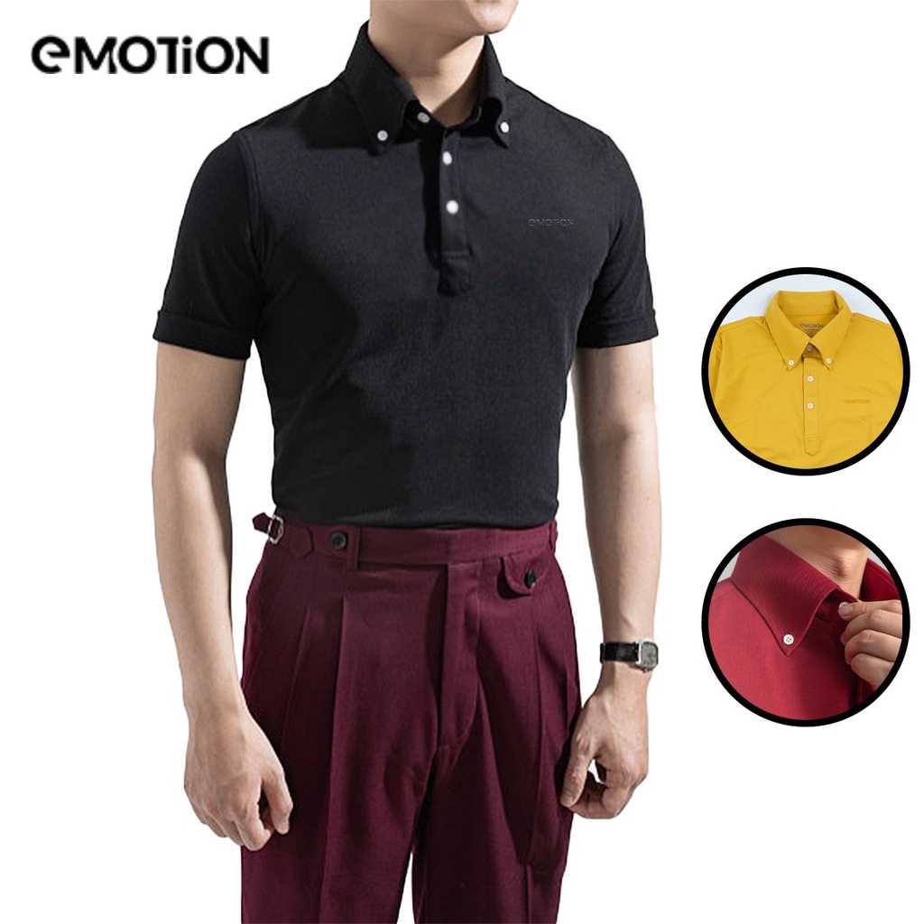 Áo phông Polo nam cổ Button Down 3 màu cổ bẻ eMOTiON, Áo thun Cotton phối màu lịch sự, trẻ trung | BigBuy360 - bigbuy360.vn