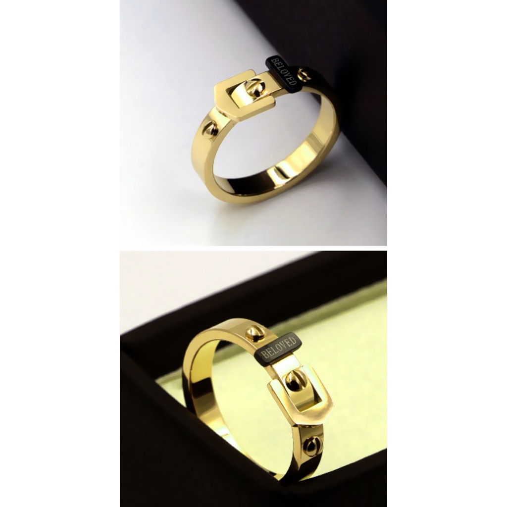 nhẫn titan cao cấp hình dây nịt màu vàng siêu độc - tặng hộp đựng xinh xắn