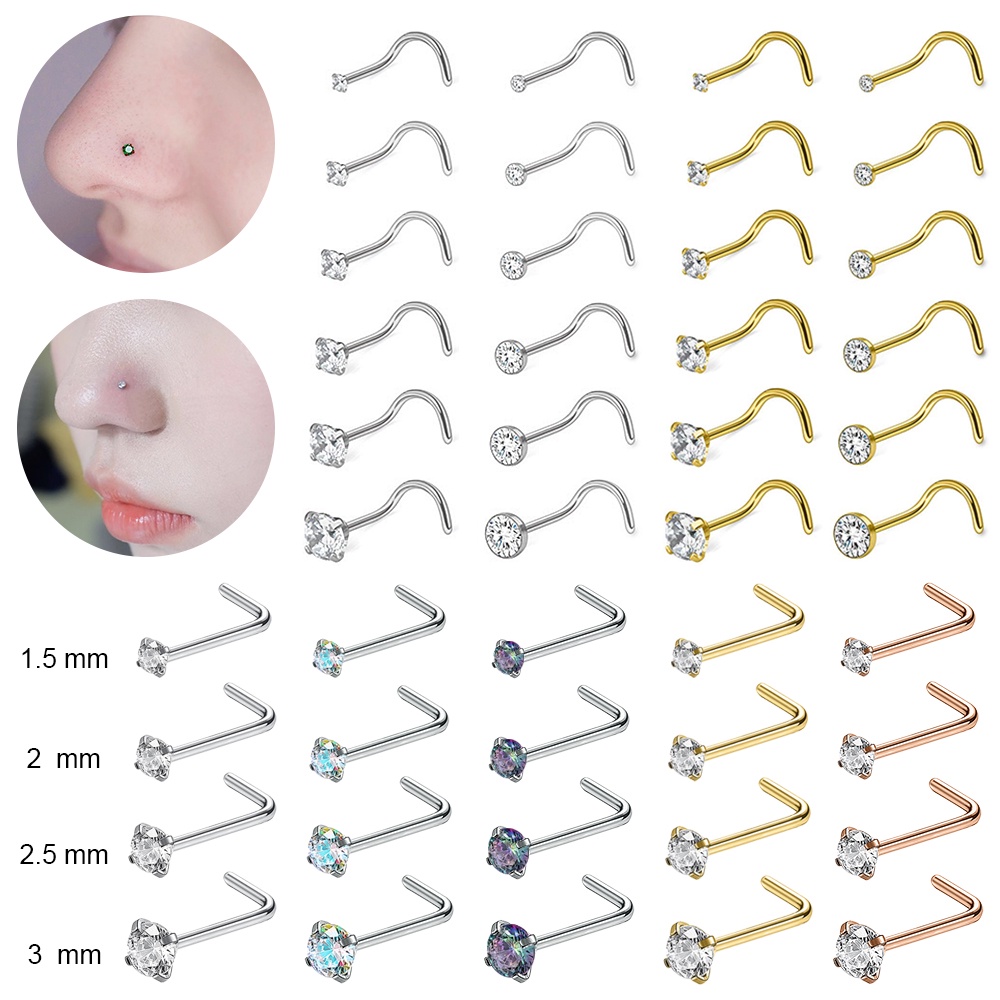 1 Bộ Khuyên Mũi Chữ L Bằng Thép Không Gỉ 1.5/2/2.5/3/3.5/4mm Nhiều Màu Sắc