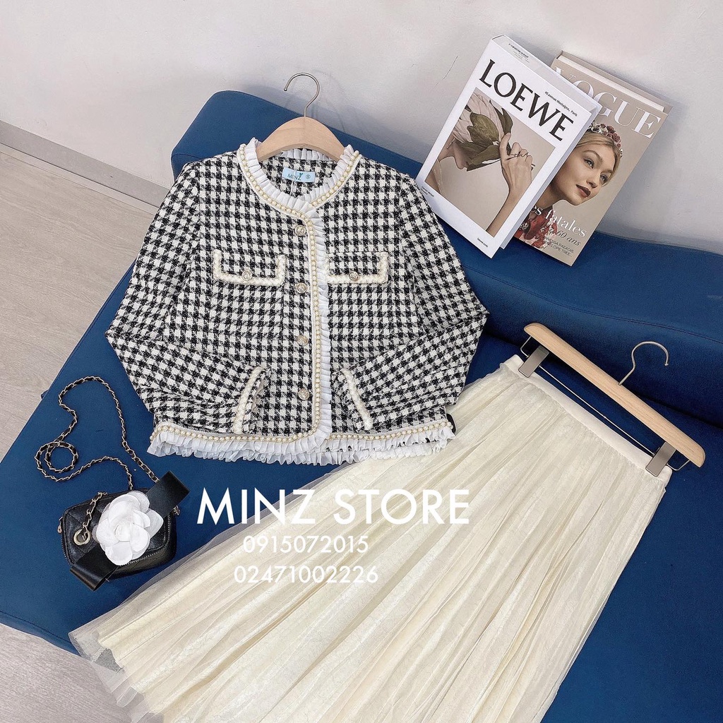 Khoác dạ tweed viền ngọc Minz | BigBuy360 - bigbuy360.vn