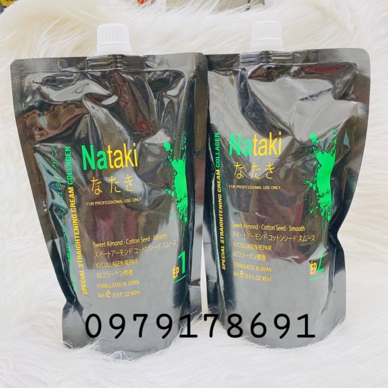 Thuốc ép tóc 1 lần, Kem duỗi tóc collagen phục hồi tóc thẳng NATAKI nhật bản 900mlx2