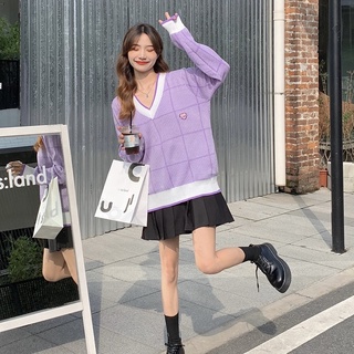 Áo len nữ form rộng kiểu hàn, áo len dài tay cổ tròn màu sắc vintage hàng taobao dáng dài