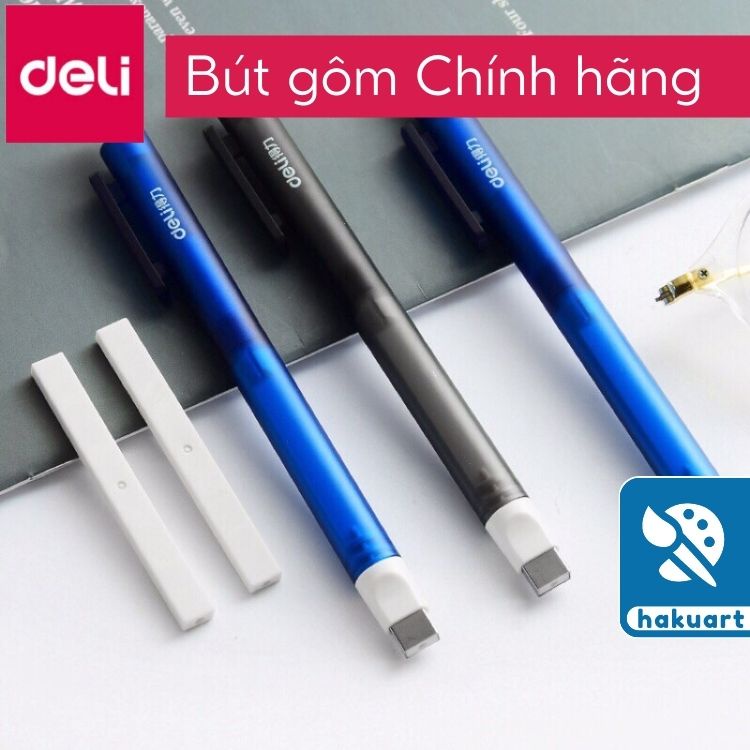 Bút Gôm Tẩy Deli Kèm Đầu Gôm Dẹt - Văn Phòng Phẩm Haku