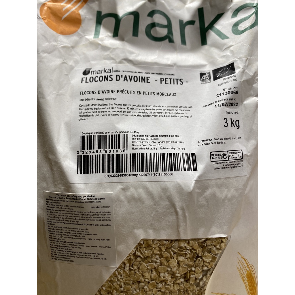 Yến mạch cán mỏng hữu cơ Markal túi 1kg và 3kg - Hsd: 7/2022 - Nhà Hữu Cơ