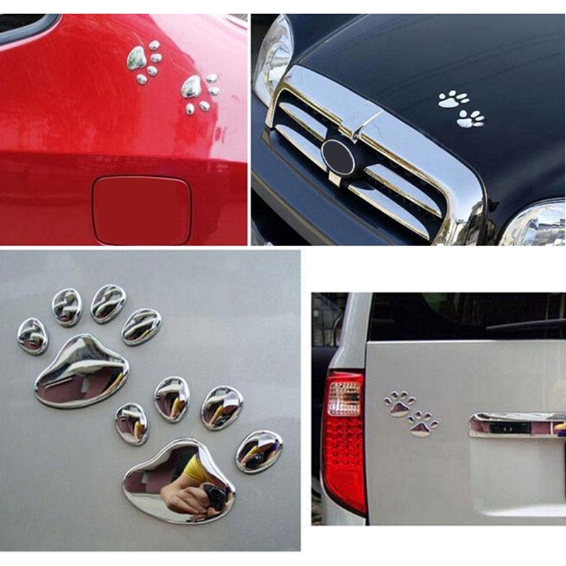 Bộ 2 Miếng Dán Trang Trí Xe Hơi Hình Dấu Chân Chó Mèo Gấu 3d Màu Vàng / Bạc
