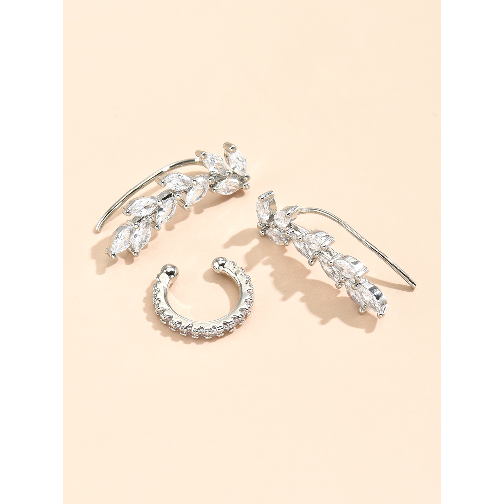 Set 3 Khuyên Tai Mạ Vàng Trắng 14k Đính Đá Thời Trang