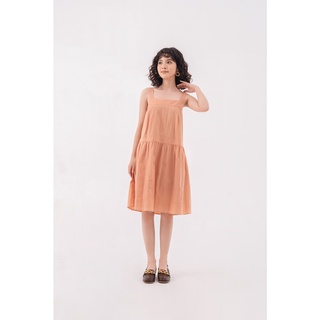 Váy Mini Cami Tủ Nhà Mây dáng rộng hai dây buộc sau chấm bi thêu nổi màu Trắng/Cam