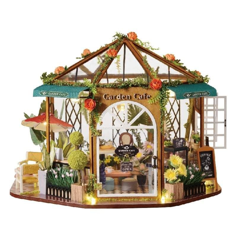 Kèm Mica và Keo dán gỗ - Mô hình nhà gỗ búp bê Dollhouse DIY - GD001 Garden Cafe