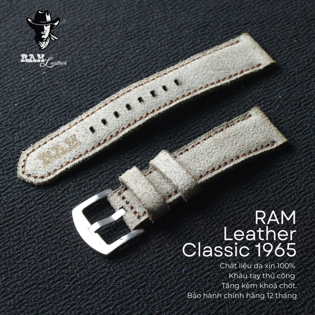 Dây Đồng Hồ Da Thật RAM Leather 1965 Da Bò Xám Quân Đội Đức Bền Đẹp