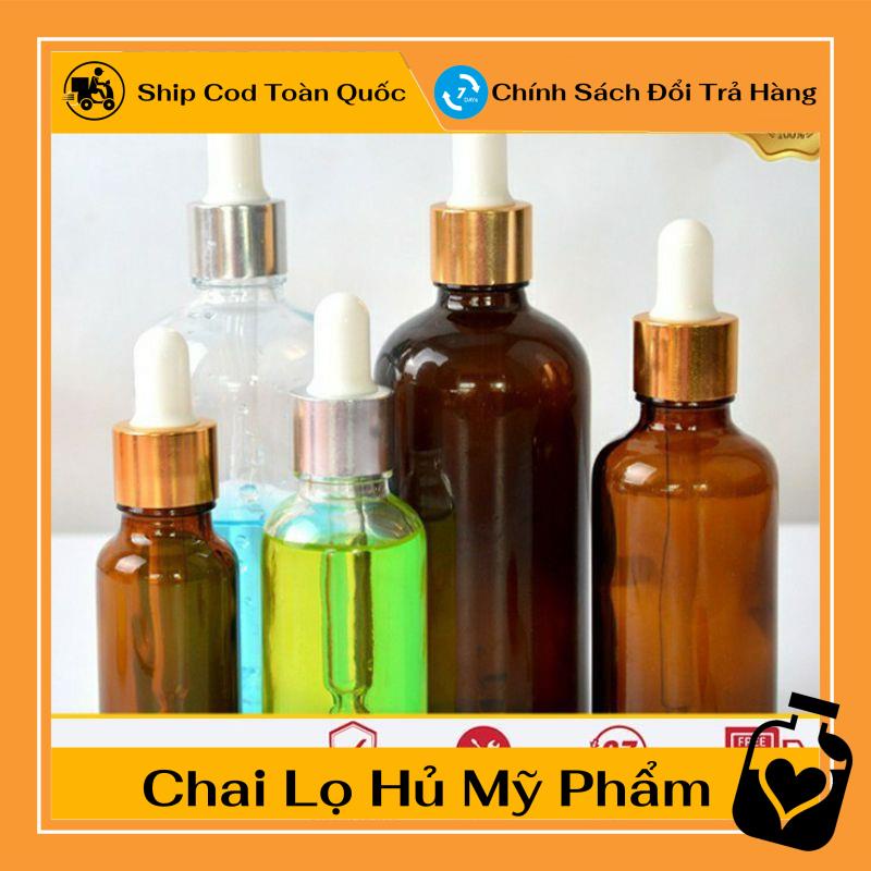 [TOP GIÁ RẺ] [50ml] Lọ đựng tinh dầu nâu bóp giọt khoen vàng trong,nâu , lọ đựng serum ,Xưởng Chai Lọ