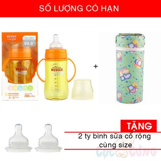 Bình sữa Wesser cổ rộng 260ml + 1 ủ bình sữa cổ rộng tặng 2 ty bình sữa cùng size