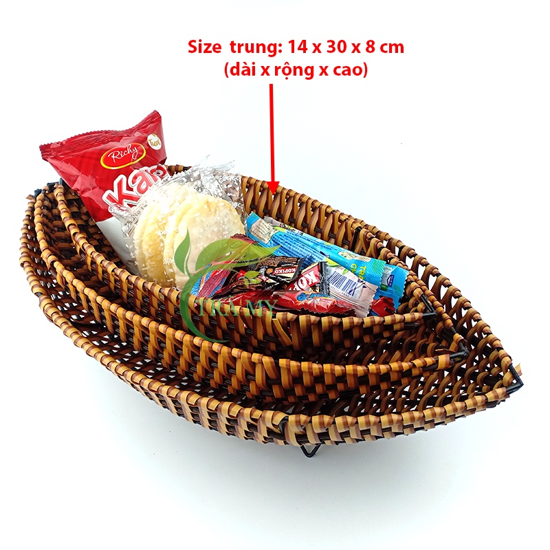 Khay Mây Hình Thuyền dùng để bánh kẹo, đựng hoa quả, trang trí, dụng cụ gia đình và nhà hàng khách sạn