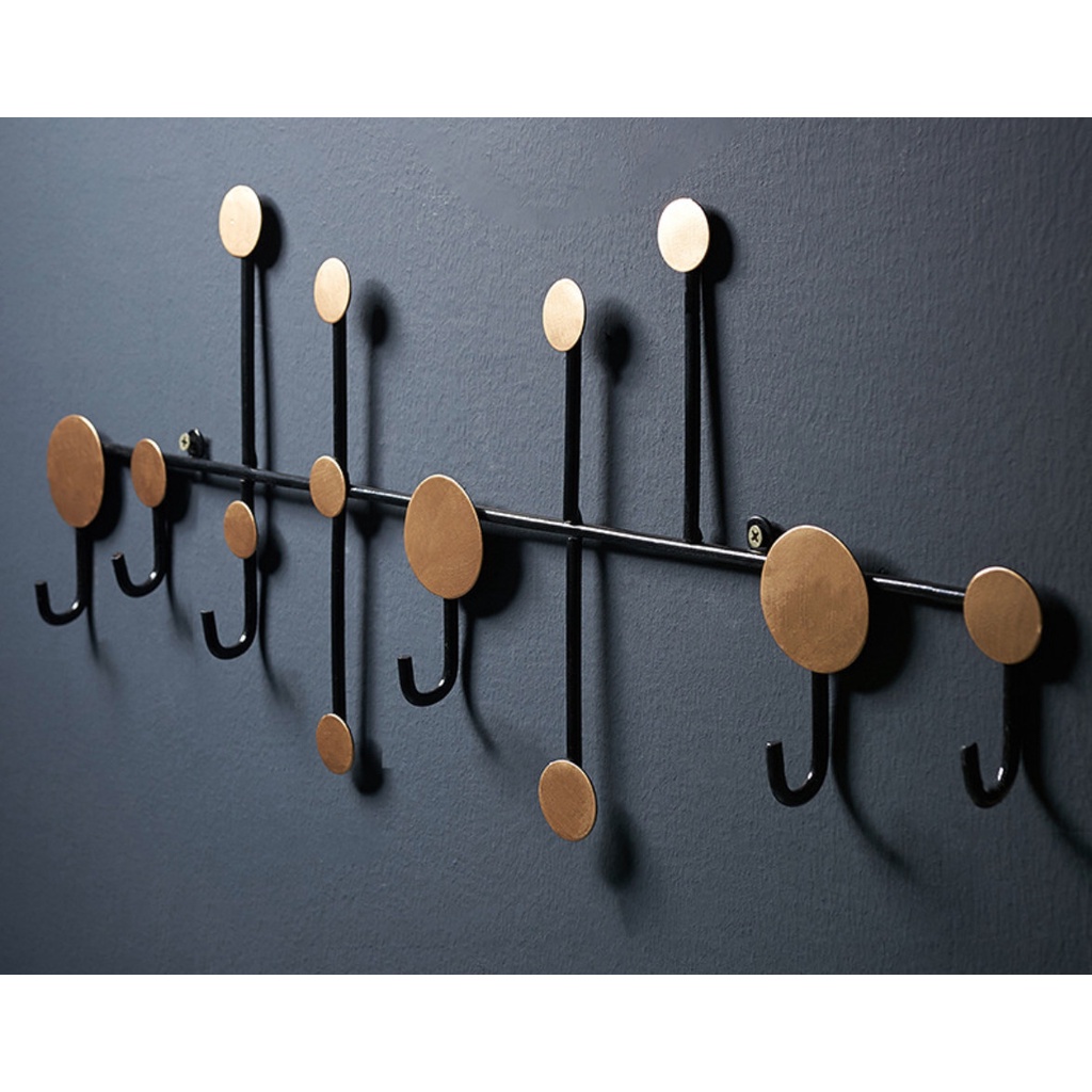 Móc Treo Quần Áo Gắn Tường Không Khoan Chịu Lực Bằng Sắt, Thanh Treo Đồ Dùng Dán Tủ Hình Chấm Tròn BlueBell