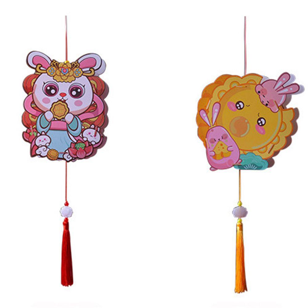 Đèn Lồng Trung Quốc Thủ Công Tự Làm Họa Tiết Thỏ Hoạt Hình Mặt Trăng Dễ Thương Trang Trí Lễ Hội