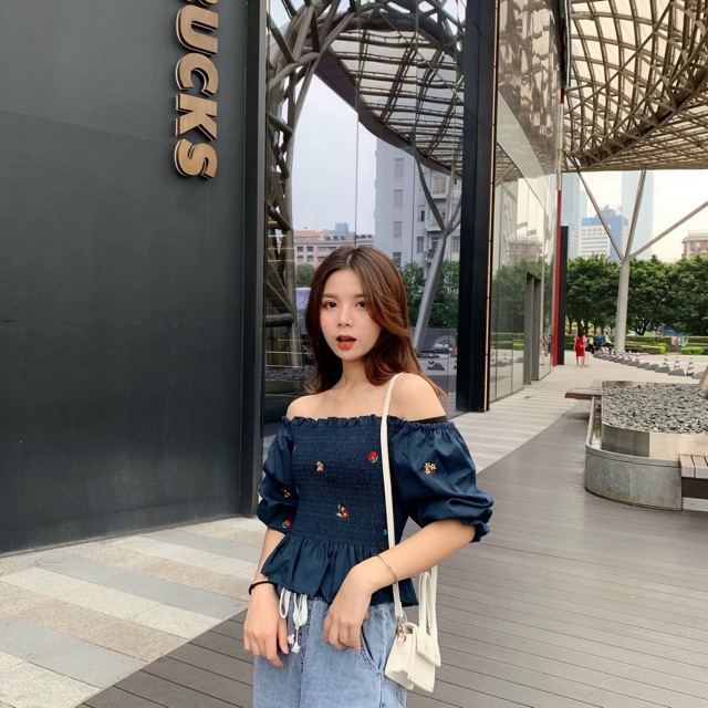 (Hàng sẵn) Áo trễ vai hoa nhí thun ngực mẫu Zara (có ảnh thật) | BigBuy360 - bigbuy360.vn
