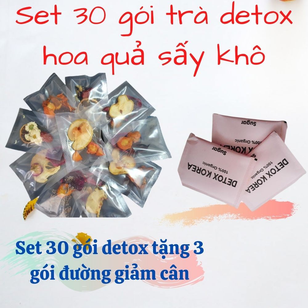 Hoa quả sấy khô set 30 gói trà detox tặng 3 gói đường, không tặng hộp + bình + mật ong + túi vải - ẢNH THẬT