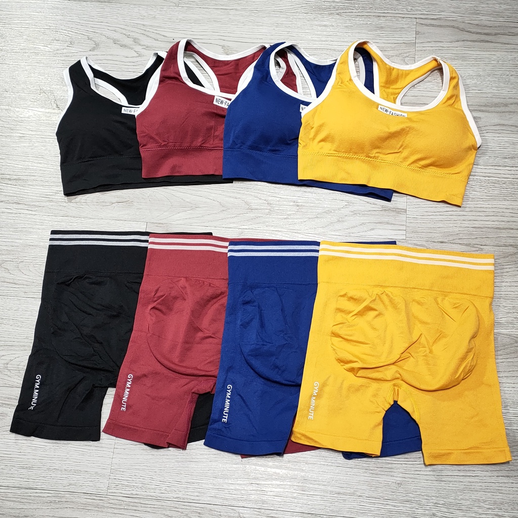 Set bộ đồ tập gym yoga nữ dệt kim áo bra kèm mút quần đùi ngố cao cấp freesize Bin Sports BL026