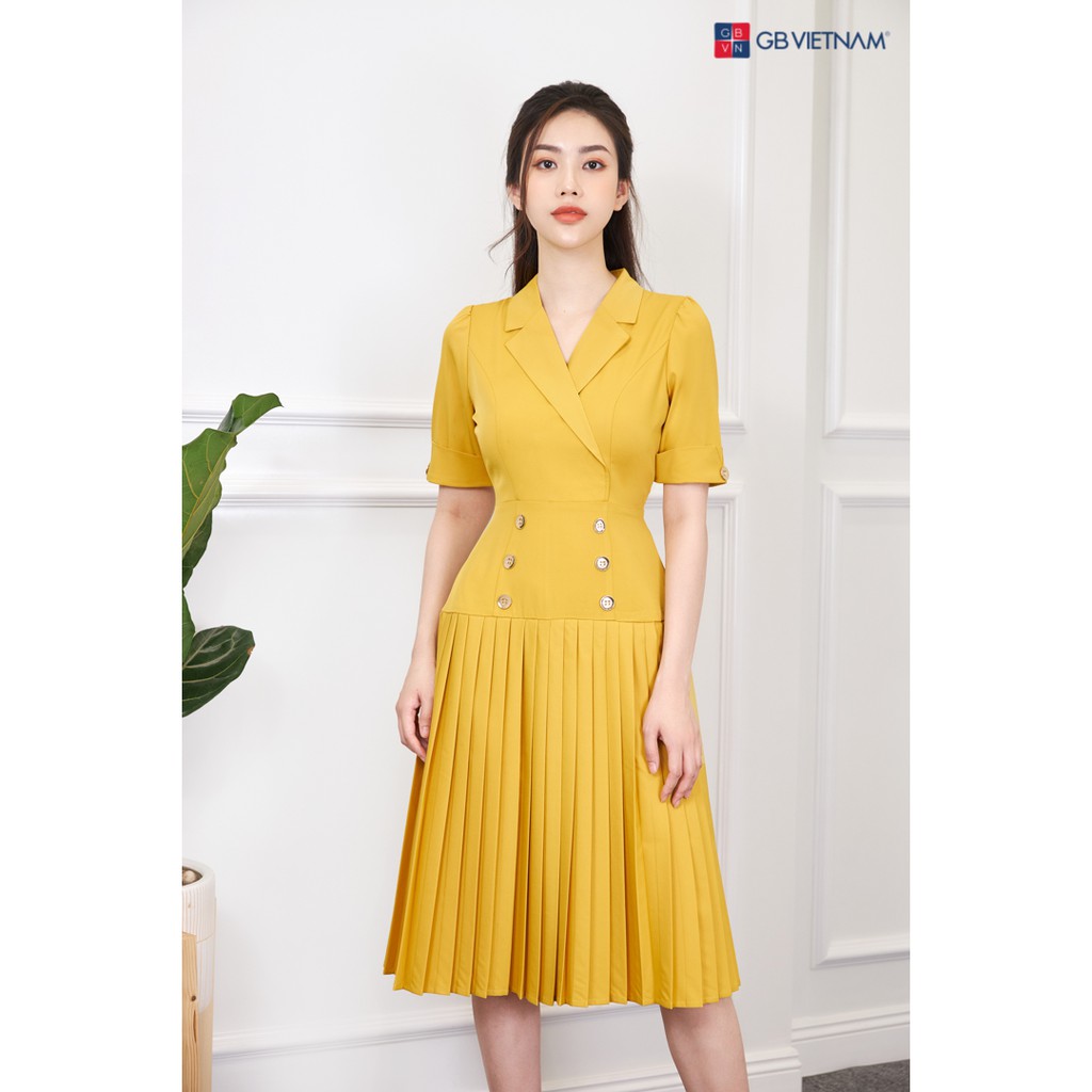 Váy công sở, [ Hàng Cao Cấp] GB19 Lucy Dress, váy cổ vest dập ly, váy đi tiệc, đầm công sở