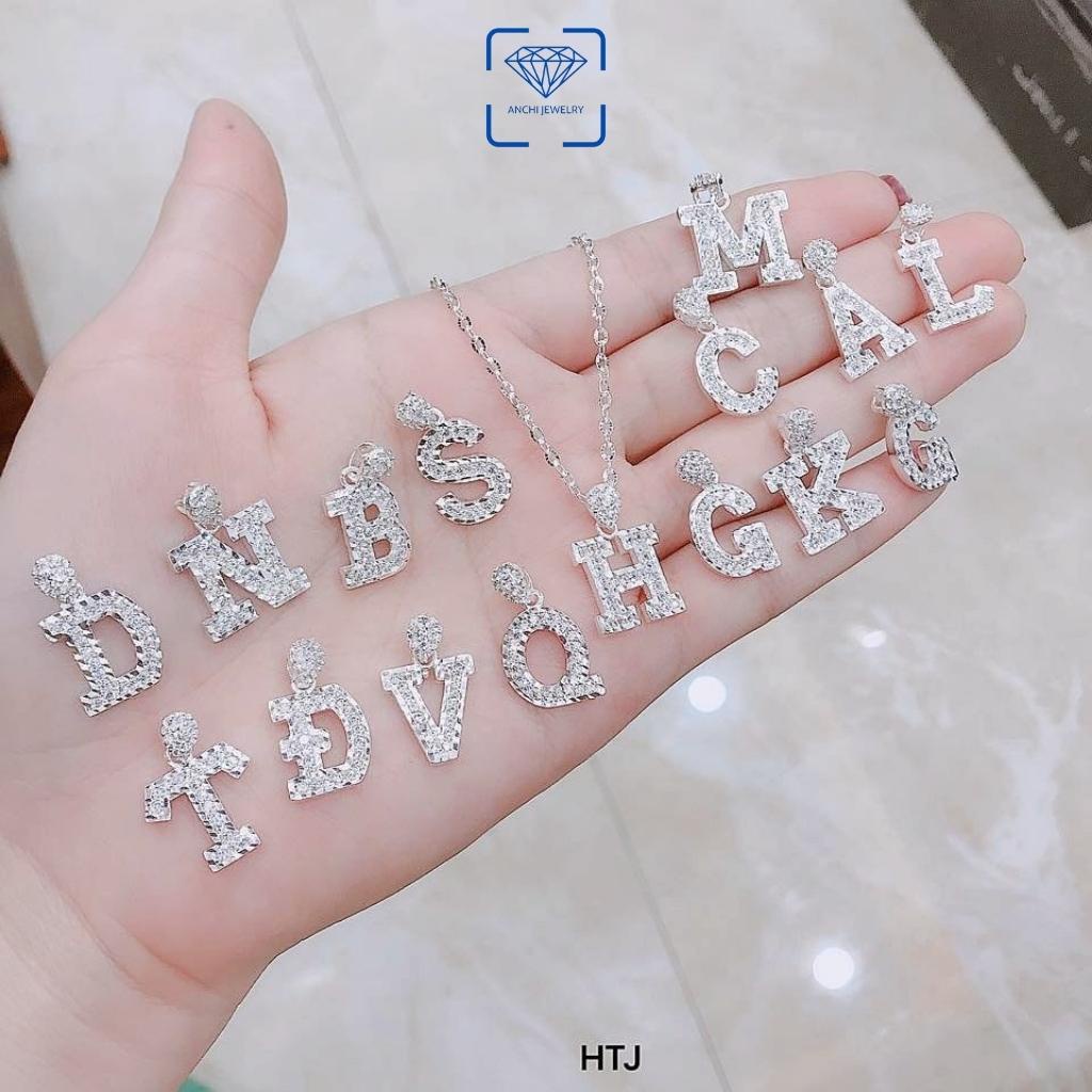 Dây chuyền mặt chữ cái to, chuẩn bạc ta đính đá, Anchi jewelry