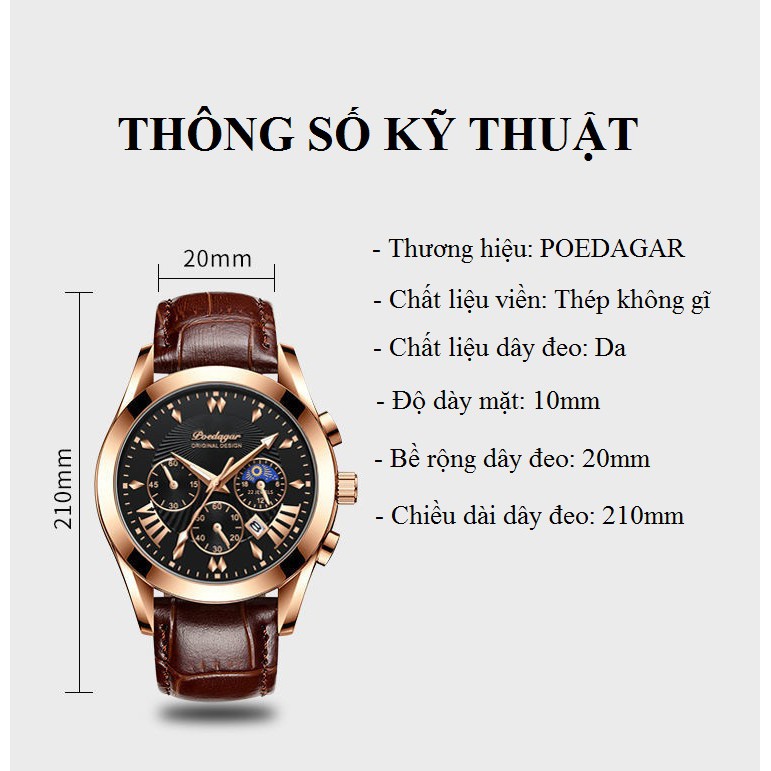 Đồng hồ nam dây da chính hãng, đồng hồ nam không thấm nước chính hãng POEDAGAR loại tốt cao cấp 05A - Aka Mart | BigBuy360 - bigbuy360.vn