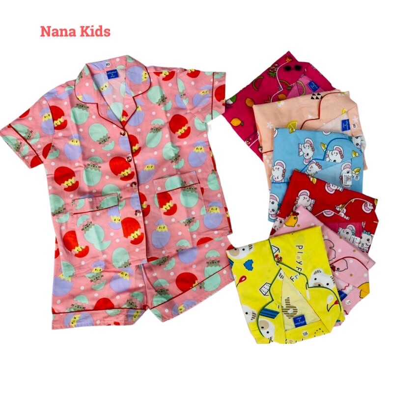 Đồ bộ pijama bé gái tay ngắn quần short cao cấp thương hiệu Hoàng Hoà chất liệu kate loại 1 Việt Nam từ 8 đến 12 tuổi