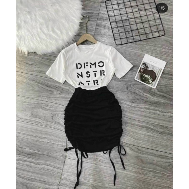 Sét Đi Chơi Dạo Phố Áo Thun Kèm Chân Váy Rút