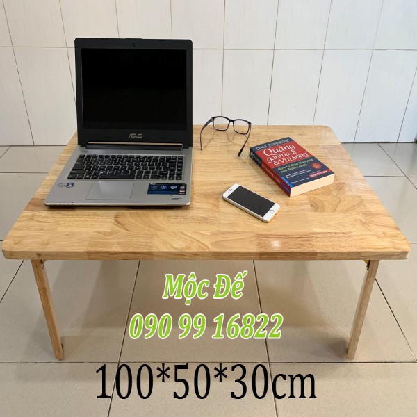 Bàn Trà Gỗ Cao Su Xếp Gọn MỘC ĐẾ Size 100x50cm - Ngồi Bệt Kiểu Nhật Hiện Đại Sang Trọng