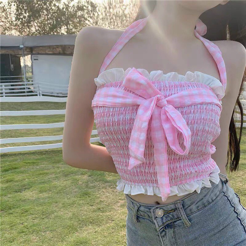 Áo Ống Mặc 2 Kiểu Trễ Vai Yếm Caro