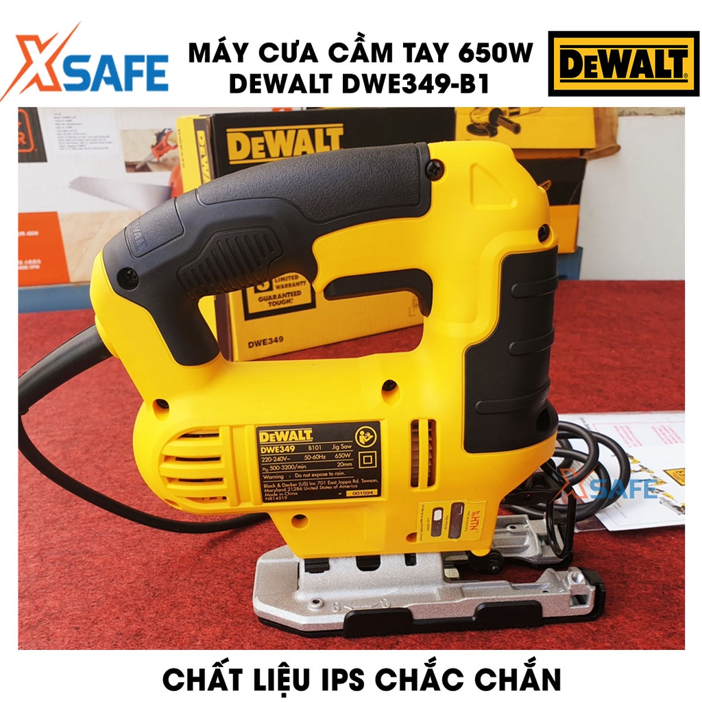 Máy cưa DEWALT DWE349-B1 650W đa cấp tốc độ Máy cưa cầm tay DeWalt đèn LED trợ sáng, cưa gỗ 75mm, cưa sắt 5mm