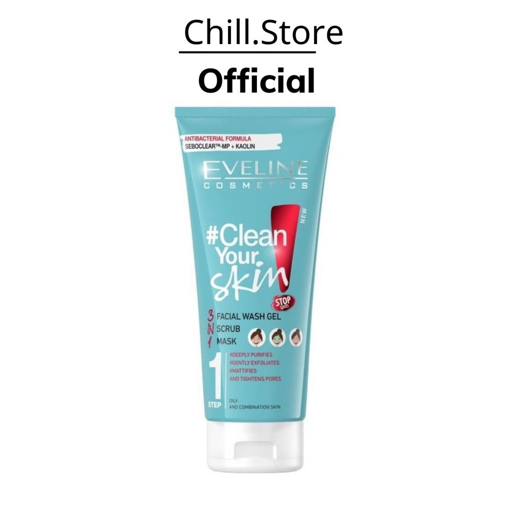 Gel Rửa Mặt Sạch Sâu Ngừa Mụn Eveline 200ML 3 Trong 1 Clean Your Skin