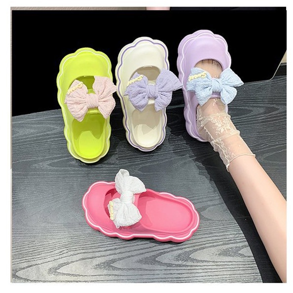 Dép Sandal Đế Dày Đính Nơ Dễ Thương Thời Trang Mùa Hè Phong Cách Hàn Quốc Cho Nữ