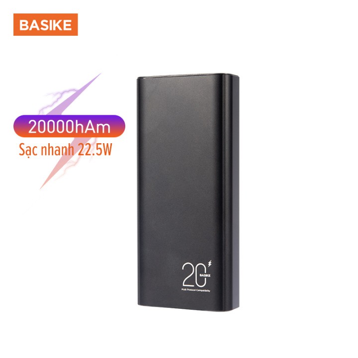 Pin Sạc Dự Phòng BASIKE 20000MAH 22.5W Vỏ Kim Loại Hiển Thị Mức Pin + Dây Cáp Sạc