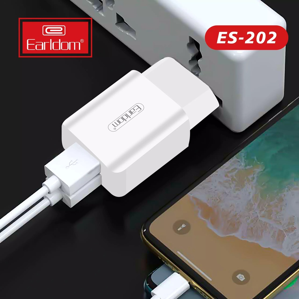 Sạc nhanh iphone củ sạc 2 cổng USB Earldom ES-202 chân Lightning Iphone cho nhiều loại điện thoại