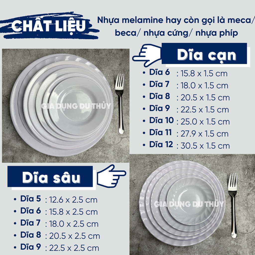 Dĩa Nhựa Melamine Tròn Cạn, Dĩa Cơm Sườn Màu Trắng, Vàng, Xanh Chất Liệu Beca Nhựa Phíp của Tổng kho gia dụng Du Thủy