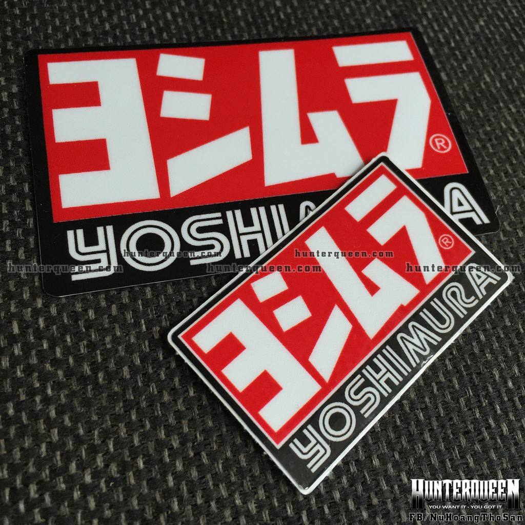 Logo YOSHIMURA[8x5cm] đỏ đen trắng. Hình dán decal siêu dính, chống nước, tem đua trang trí.