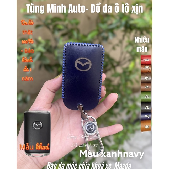 Bao da móc khoá cho dòng xe ô tô Mazda 3, Mazda Cx30, Cx3, bọc chìa khoá da thật khâu tay 100%