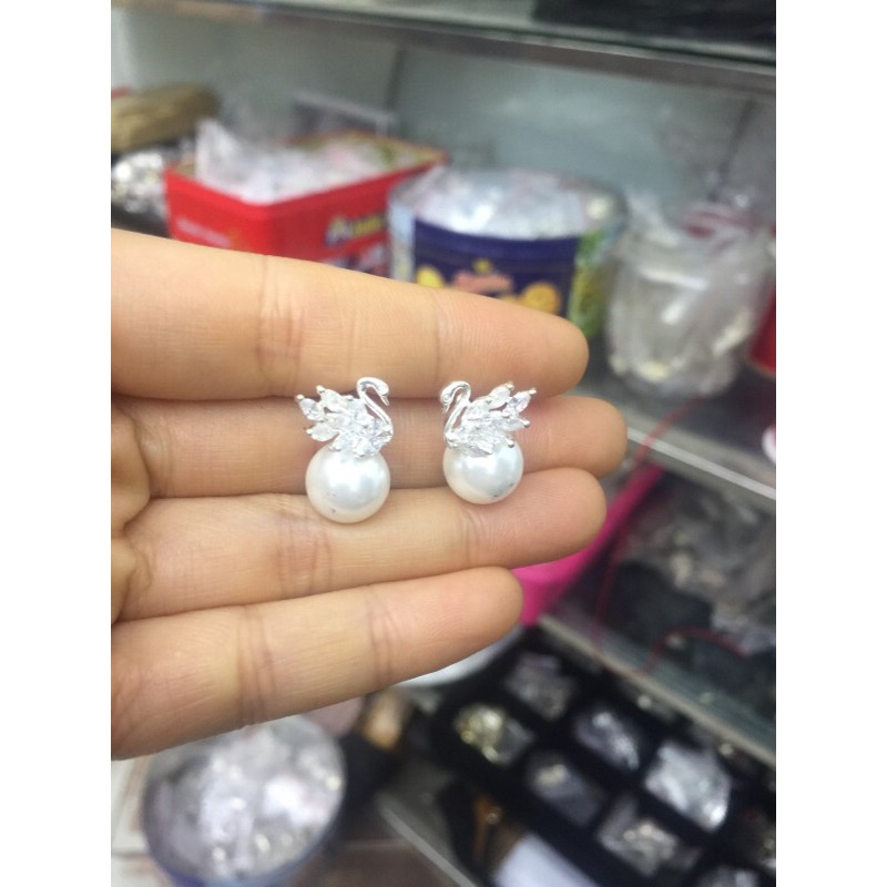 Khuyên tai thiên Nga đá nhân tạo hình hạt thóc bạc ta siêu sang 4