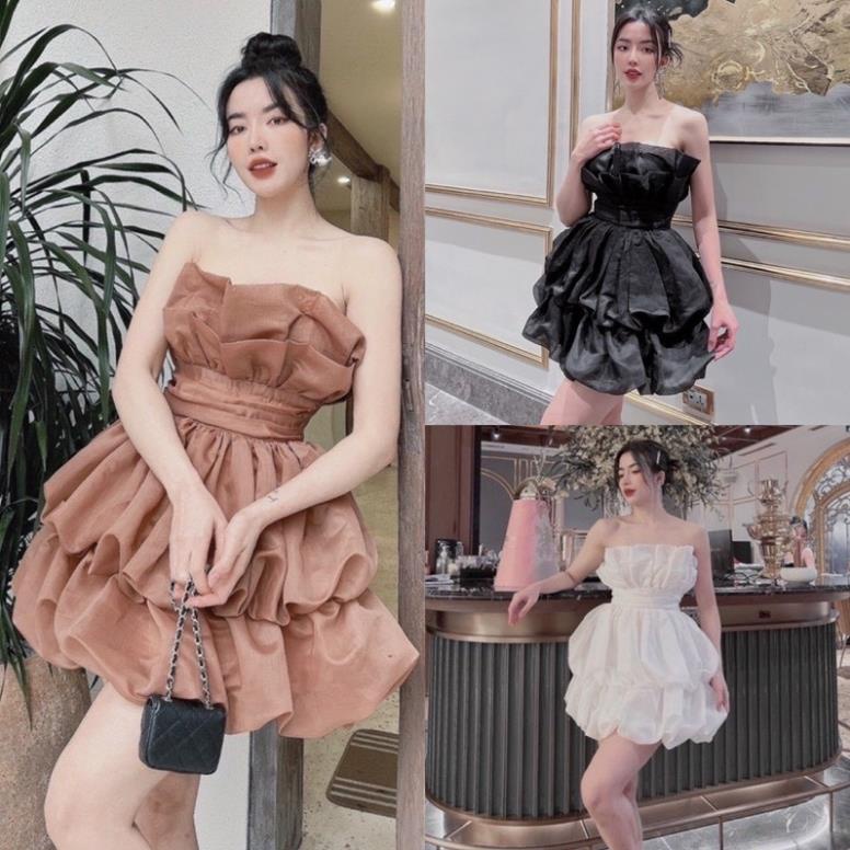 Đầm ống cúp ngực tơ bèo nâu nude/trắng/đen, váy ngắn xoè nhẹ sang trọng quyến rũ gợi cảm, thời trang đi chơi dự tiệc