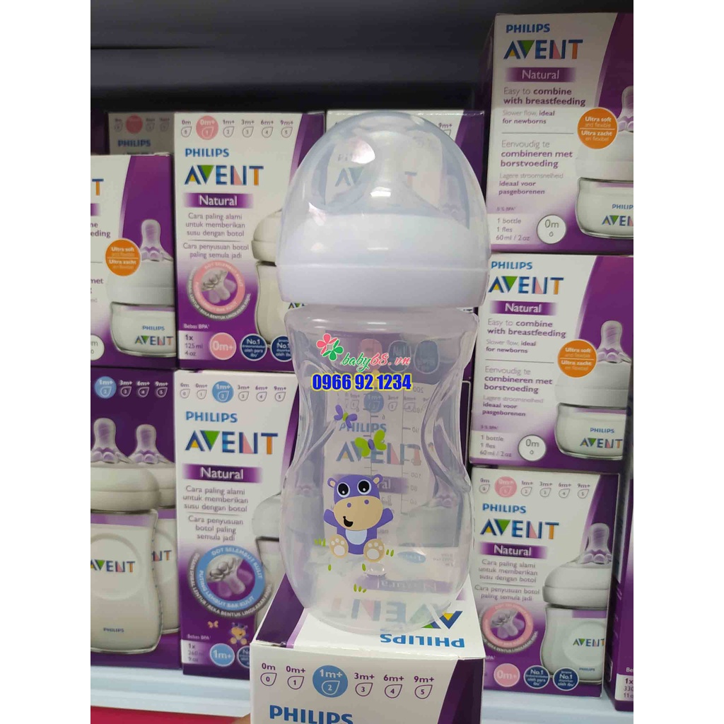 Bình sữa mô phỏng tự nhiên hiệu Philips Avent có họa tiết ( 260ml / 9oz ) cho trẻ từ 1 tháng tuổi