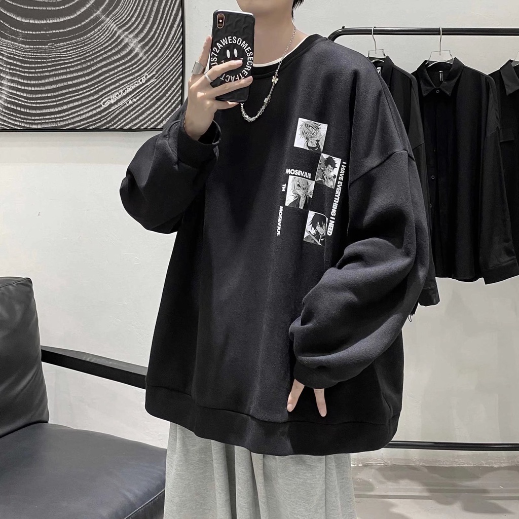 Áo Sweater Tay Dài Cổ Tròn Dáng Rộng In Họa Tiết Hoạt Hình Phong Cách Hip hop Thời Trang Cho Nam Giới Size M-8XL