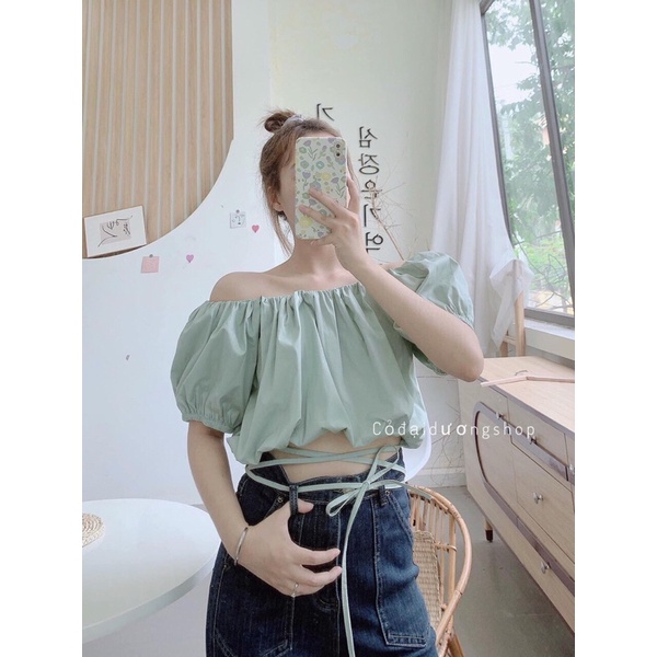 Áo Croptop Sơ Mi Buộc Eo Vải Thô Đũi Mát Mẻ Tạo Eo Tôn Dáng RubyStore