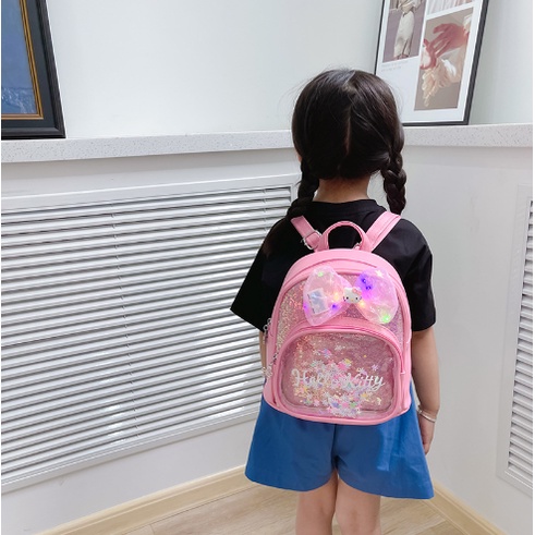 Balo mầm non hình HELLO KITTY có đèn nhấp nháy đính kim sa cho bé