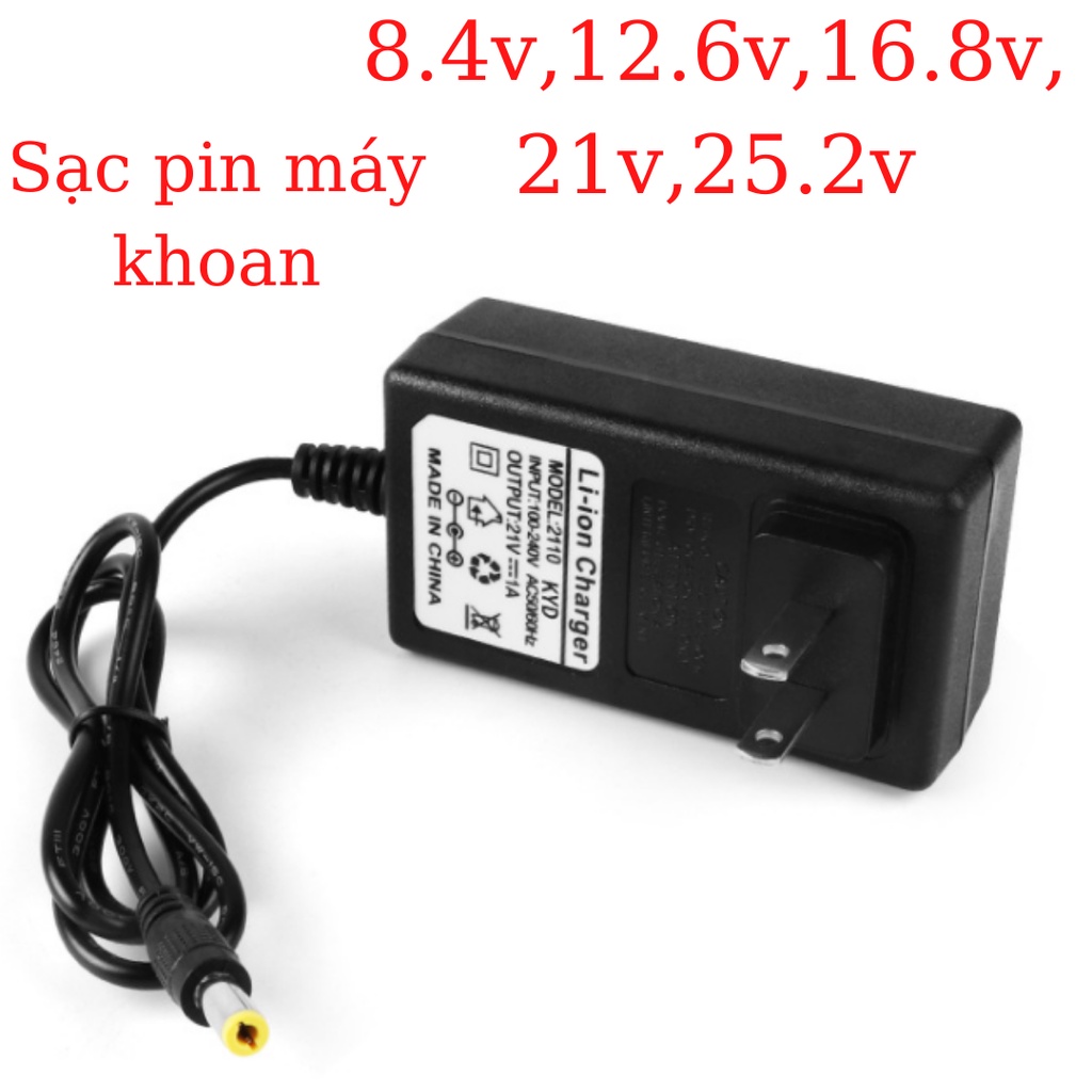 Sạc pin 2s, 3s, 4s, 5s, 6s 8.4v, 12.6v, 16,8v, 21v, 25v có đèn báo đầy, tự ngắt sạc pin máy khoan bắn vít cầm tay