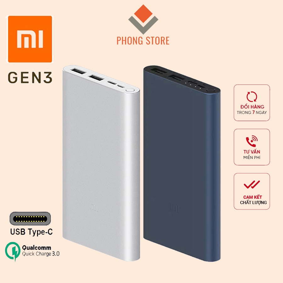 Sạc dự phòng Xiaomi 10000Mah Gen 2 , Gen 3 | Pin dự phòng sạc nhanh QC 3.0
