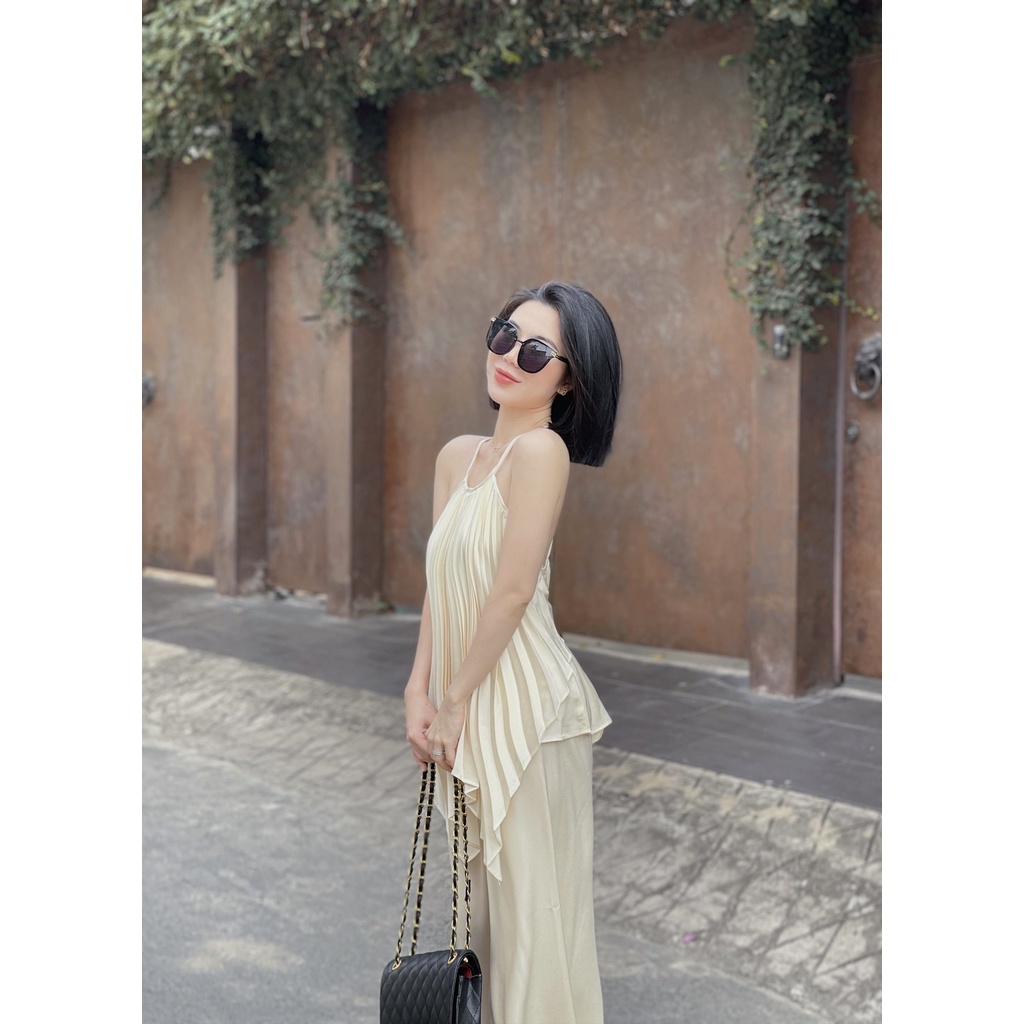 Set áo dập ly cổ yếm + Quần suông