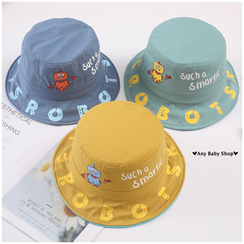 Mũ nón Bucket thời trang in hình Robot 5 màu cho bé trai và bé gái siêu cute hột me -có kèm dây nón   ❣❣