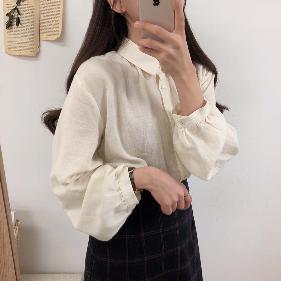 Đầm Sơ Mi Tay Dài Màu Sắc Đơn Giản Phong Cách Hàn Quốc 40780