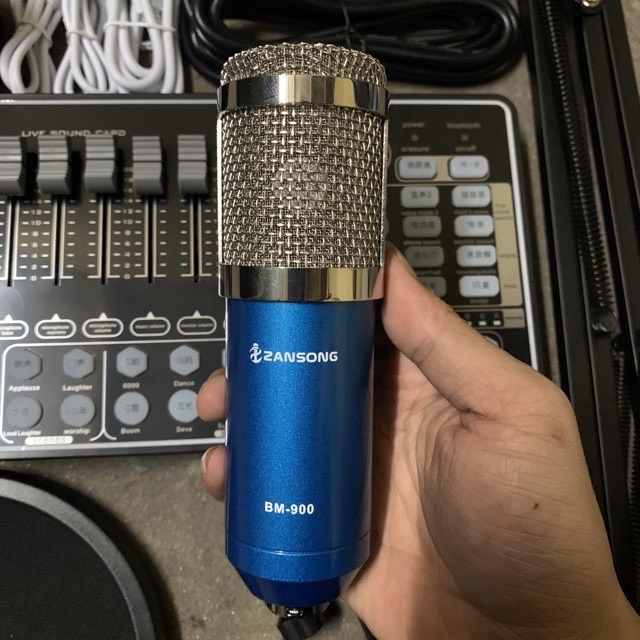  Combo thu âm livestream 2 món mic bm900-sound card v8 kèm dây live lấy nhahc bh 6 tháng