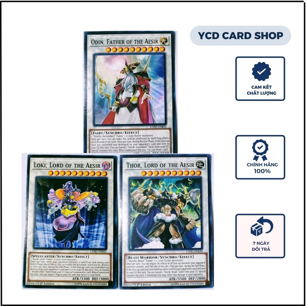 Thẻ bài yugioh chính hãng Set tam thần Bắc Âu Thor, Loki, Odin - Common